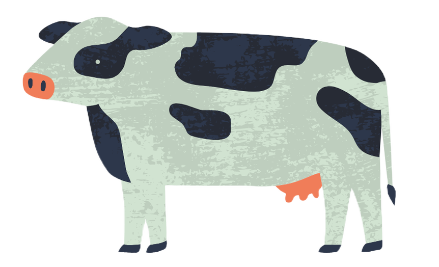 A cartoon image of a cow